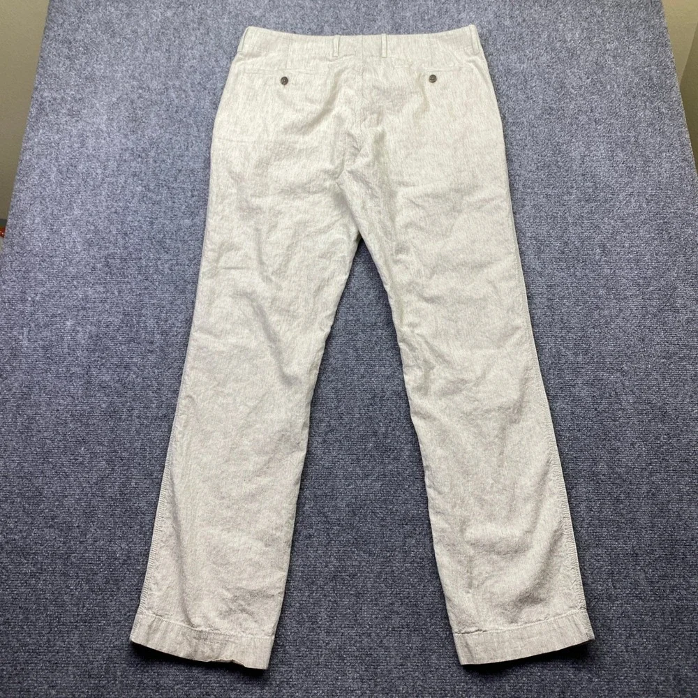 Banana Republic Mens Sz 35 Linen Cotton Pinstripe Pants Cream Tan Straight Leg